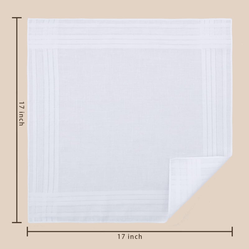 GB Selected GB Men's Handkerchiefs 100% Cotton Solid White with Stripe Large Classic Hankies Bulk Set 12 Pack - Image 4